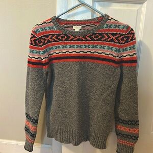 J Crew Sweater Women’s S Gray Fair Isle Nordic Wool
